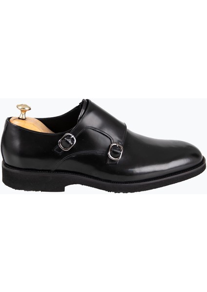 Erkek Klasik Ayakkabı Çift Tokalı Hakiki Deri Eva Taban Siyah Açma
