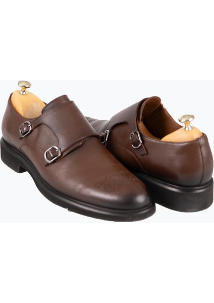 Erkek Klasik Ayakkabı Çift Tokalı Deri Eva Taban Kahverengi fırsatları