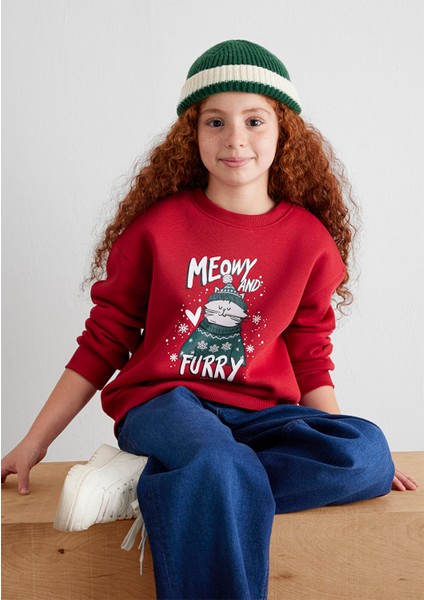 Yılbaşı Temalı Kırmızı Sweatshirt 7S10180-70390 fiyatları