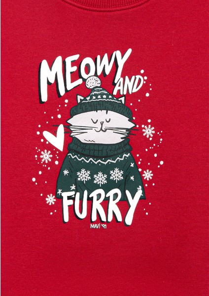 Yılbaşı Temalı Kırmızı Sweatshirt 7S10180-70390