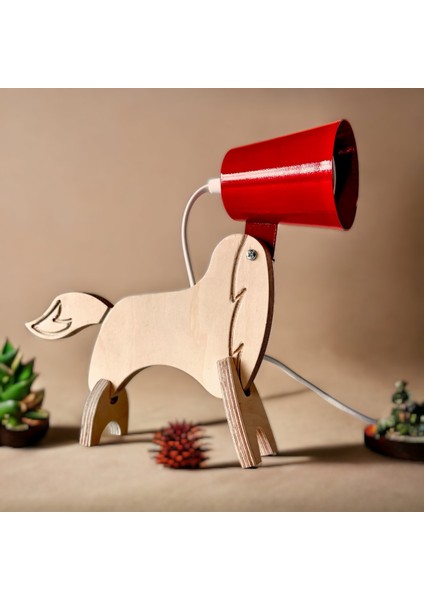 Ahşap Masa Lambası, Köpek, Çocuk Odası Aydınlatma, Dekoratif Masa Aydınlatma