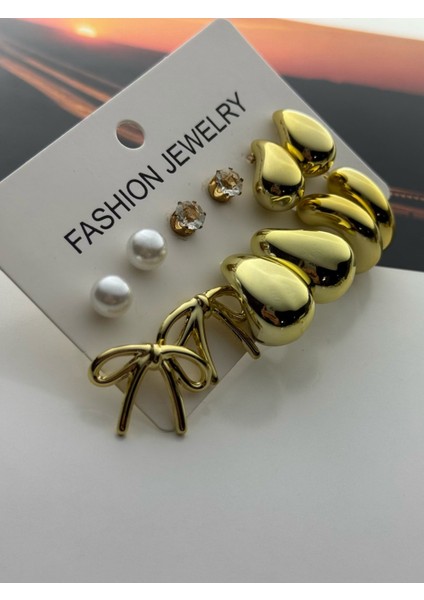 6'lı Altın Renk Küpe Seti Kararmaz fiyatları