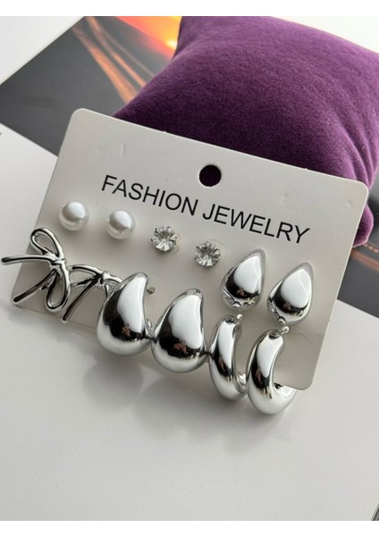 6'lı Gümüş Renk Küpe Seti Kararmaz fiyatları