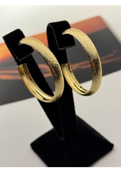 Halka Küpe Desenli Halka Küpe Altın Kaplama Küpe Kararmaz