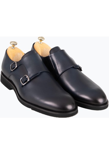 Erkek Klasik Ayakkabı Çift Tokalı Hakiki Deri Eva Taban Lacivert fiyatları