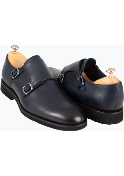 Erkek Klasik Ayakkabı Çift Tokalı Hakiki Deri Eva Taban Lacivert fırsatları