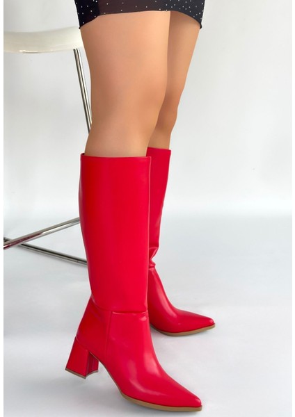 Roksa Kırmızı Cilt Topuklu Çizme fiyatları