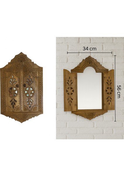 El Oyması Desenli Ahşap Kapaklı Duvar Aynası indirimleri
