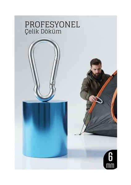 Çelik Yan Açılır Karabina - 6 mm Kamp, Tırmanış ve Günlük Kullanım Için Güvenli Kilit