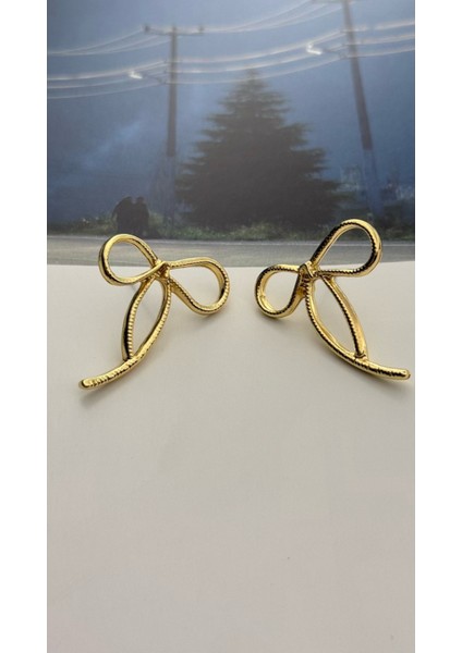 Fiyonk Küpe Altın Kaplama Küpe Kurdele Kararmaz Kutulu