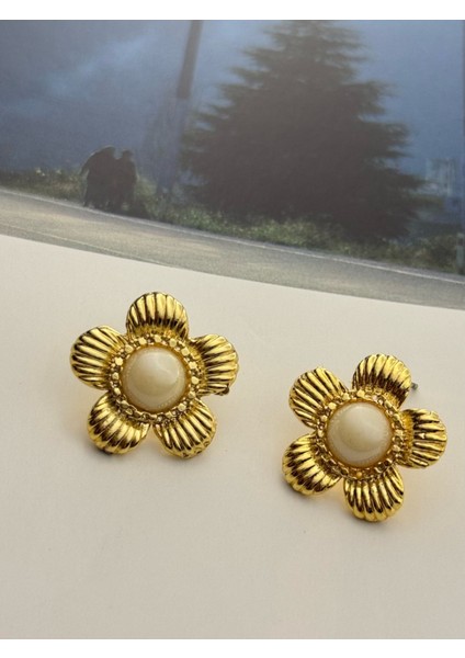 Mineli Çiçek Küpe Sedefli Altın Kaplama Küpe Kararmaz Kutulu fiyatları