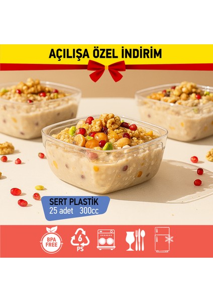 Bizdengelsin 25’li Sütlaç Kase, Mika Sert Plastik Şeffaf, 300 cc Tatlı, Meze, Salata, Çerez, Dondurma