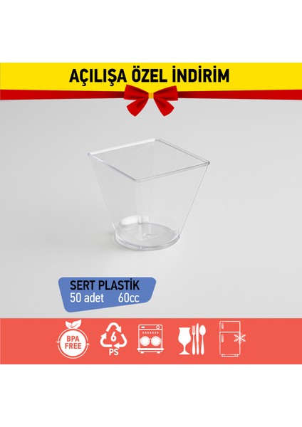 Bizdengelsin 50’li Prizma Kase Small Mini Boy, Sert Plastik Şeffaf, 60 cc Reçel, Sos, Meze fiyatları
