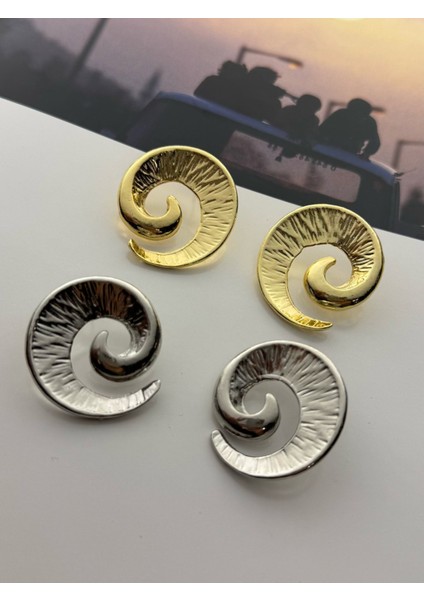 2'li Spiral Küpe Seti Çift Renk Küpe Seti Altın ve Rodyum Kaplama Küpe Seti