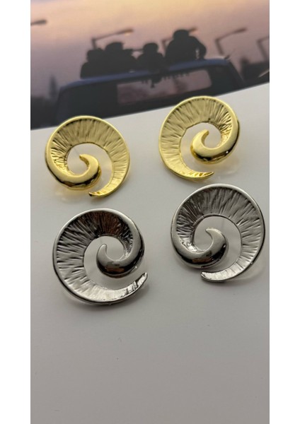2'li Spiral Küpe Seti Çift Renk Küpe Seti Altın ve Rodyum Kaplama Küpe Seti modelleri