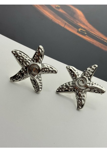 Spiral Yıldız Gümüş Renk Küpe