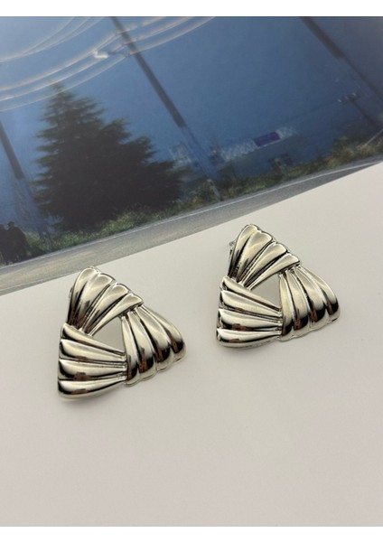 3'lü Küpe Seti Rodyum Kaplama Kararmaz Sarmal Üçgen Küpe Sarmak Halka Küpe- Kalpli Fiyonk Küpe Seti modelleri