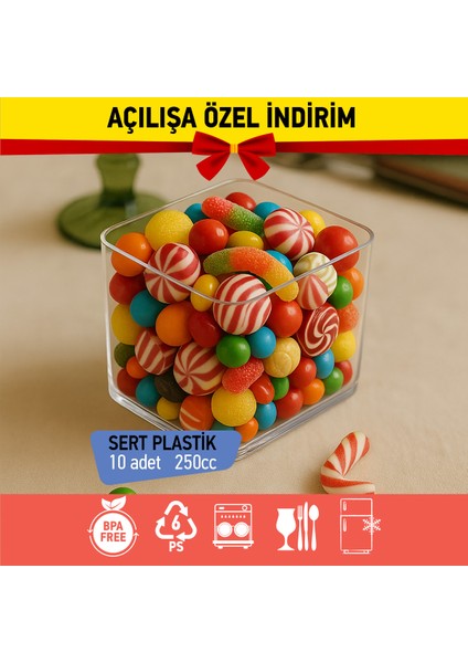 Bizdengelsin 10’lu Kapaklı Tatlı Kase Kare, Mika Sert Plastik Şeffaf, 250CC Tatlı Meze Salata Çerez Dondurma modelleri