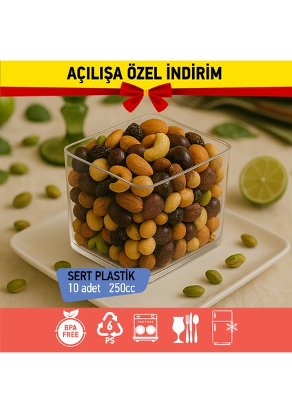 Bizdengelsin 10’lu Kapaklı Tatlı Kase Kare, Mika Sert Plastik Şeffaf, 250CC Tatlı Meze Salata Çerez Dondurma fırsatları