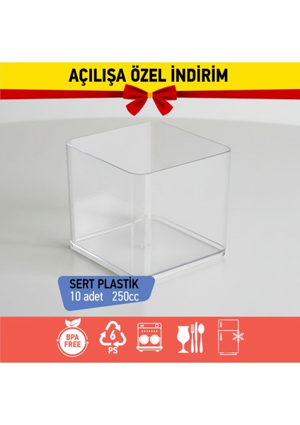 Bizdengelsin 10’lu Kapaklı Tatlı Kase Kare, Mika Sert Plastik Şeffaf, 250CC Tatlı Meze Salata Çerez Dondurma indirimleri
