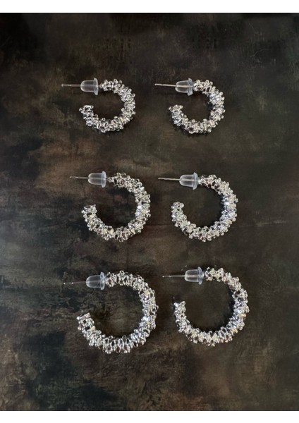 3'lü Rodyum Kaplama Halka Küpe Seti