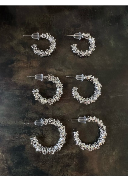 3'lü Rodyum Kaplama Halka Küpe Seti fiyatları