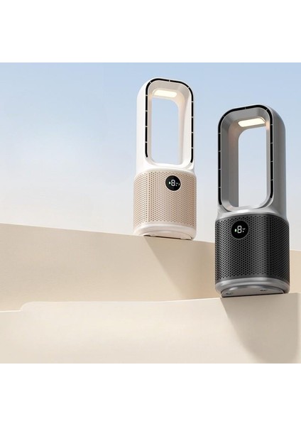 F27 Bıçaksız Kule Tipi Fan & Ortam Nemlendirici, LED Işıklı, USB Şarjlı, Dijital Göstergeli Fan