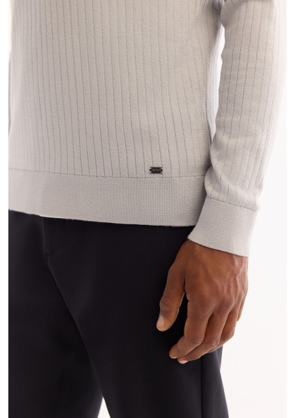 Erkek Gri Dik Yaka Fermuarlı Soft Touch Çizgili Triko Regular Fit Kazak A52Y5151 indirimleri