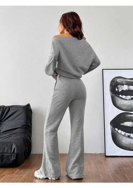 Kadın Uzun Kollu Tek Omuzdan Açık Iki Iplik Bluz ve Pantolon Ikili Takım modelleri