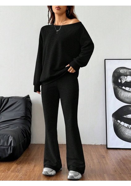 Kadın Uzun Kollu Tek Omuzdan Açık Iki Iplik Bluz ve Pantolon Ikili Takım fiyatları
