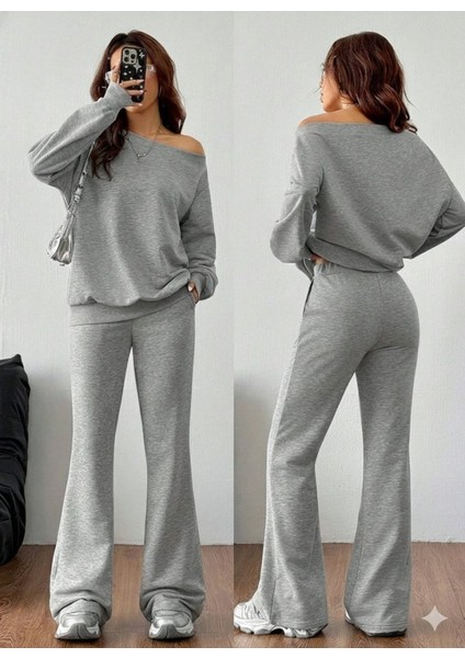 Kadın Uzun Kollu Tek Omuzdan Açık Iki Iplik Bluz ve Pantolon Ikili Takım fırsatları