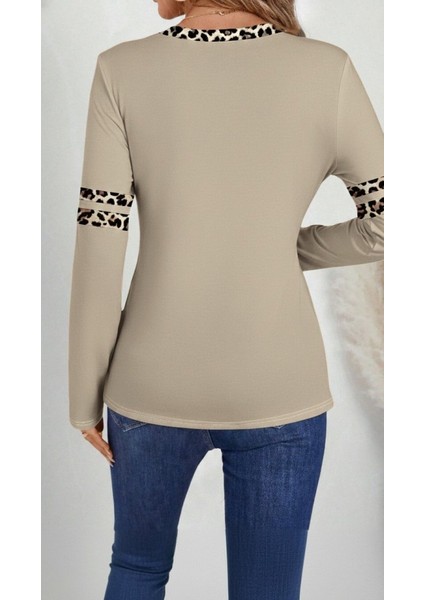 Kadın Uzun Kollu V Yakalı Leopar Desenli Viskon Iki Iplik Bluz fiyatları