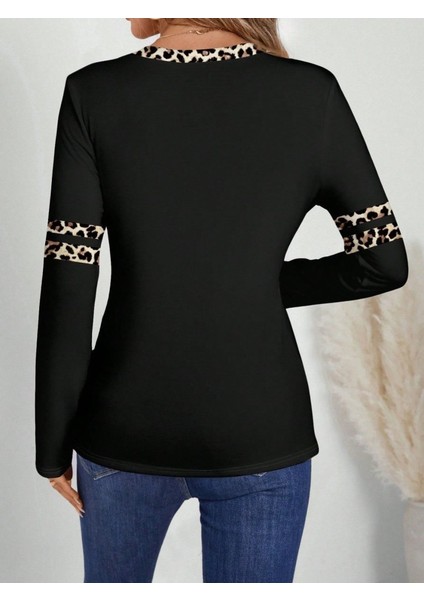 Kadın Uzun Kollu V Yakalı Leopar Desenli Viskon Iki Iplik Bluz modelleri