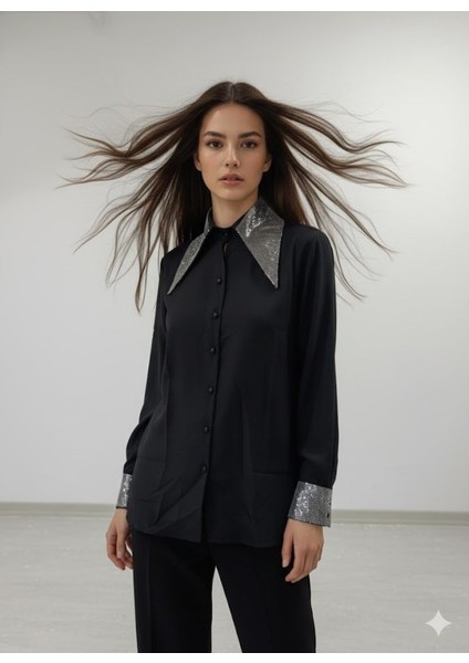 Miracotton Kadın Uzun Kollu Yaka ve Manşet Detay Gömlek