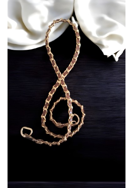 Suni Derili Metal Çanta Zincir Seti Zincir Uzunluk 115 cm ( Taba Renk )