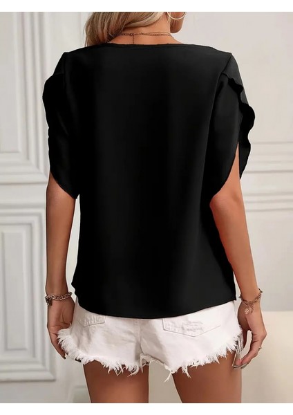 Kadın Kısa Kollu Yaka ve Kol Detay Jesica Bluz modelleri