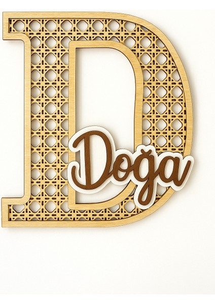 Kişiye Özel Ahşap Hazeran Desen Büyük Harf Isimli Kapı Süsü – Bebek Odası Hastane Süsü