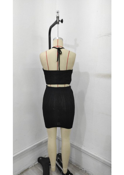 Kadın Kolsuz Mini Erer Crop Ikili Triko Takım indirimleri