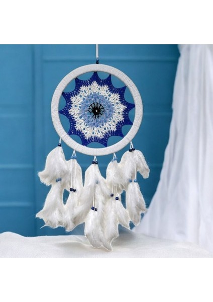 Saks Mavisi Nazar Motifli Kuş Tüylü Duvar Süsü fiyatları