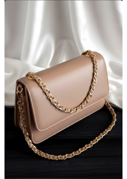 Suni Derili Metal Çanta Zincir Seti Zincir Uzunluk 115 cm ( Zincir Renk Altın Deri Bej) fiyatları