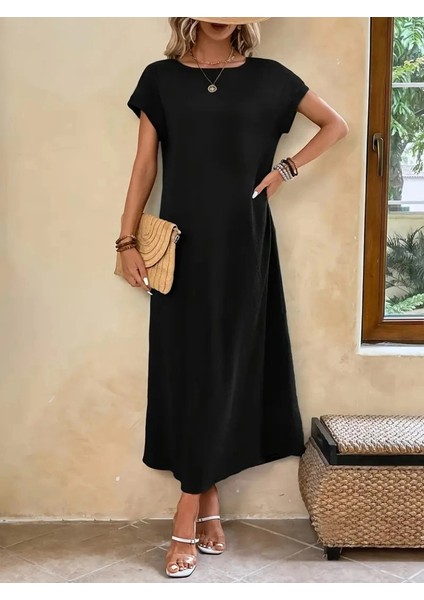 Kadın Uzun Kollu Yakası Açık Viskon Elbise indirimleri