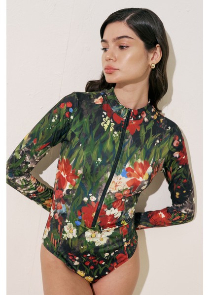 Fermuarlı Surf Mayo Dark Garden fiyatları