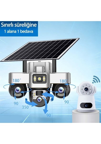 1 Alana 1 Bedava! Güneş Enerjili 6mp Sım Kamera + 4mp Wifi Kamera Seti. Iç ve Dış Mekan Için Eksiksiz Güvenlik Paketi