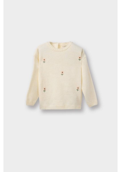 Kız Bebek Bisiklet Yaka Çiçekli Triko Kazak F2632A525WN