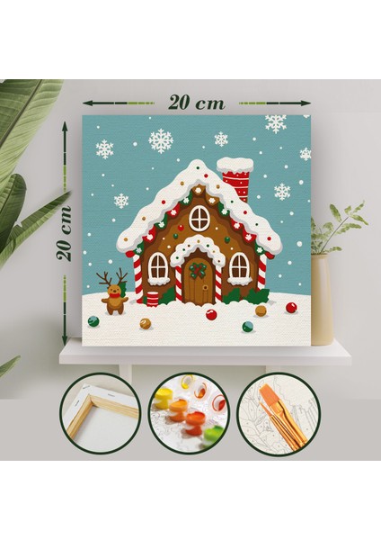 Sayılarla Boyama 20X20 Tuval Seti Fırça Boya Dahil Çıtaya Gerili - Yılbaşı Evi