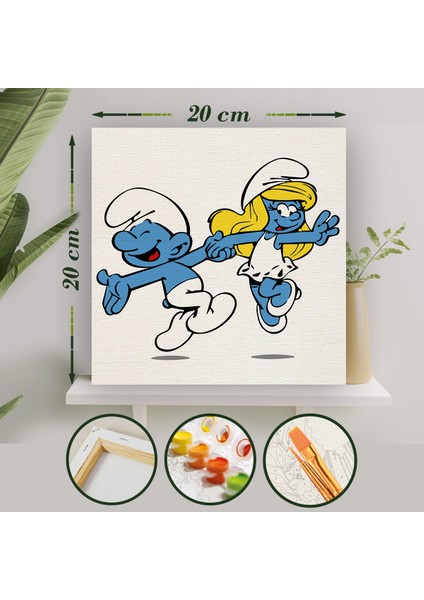 Sayılarla Boyama 20X20 Tuval Seti Fırça Boya Dahil Çıtaya Gerili - Şirinler