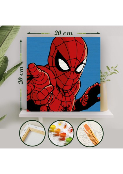 Sayılarla Boyama 20X20 Tuval Seti Fırça Boya Dahil Çıtaya Gerili - Örümcek Adam