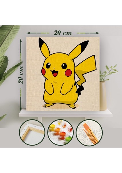 Sayılarla Boyama 20X20 Tuval Seti Fırça Boya Dahil Çıtaya Gerili - Pikachu