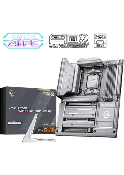 Msı Mag X870E Tomahawk Max Wıfı Pz Ddr5 8400MHZ 1xhdmı 2xtype-C Dp 4xm.2 Atx Am5(Amd 9000/8000/7000 Serileri Ile Uyumlu)