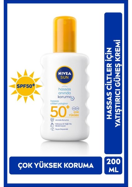Sun hassas ciltler için SPF 50+ yüksek koruma sağlayan 200 ml güneş kremi, UVA/UVB filtreli fiyatları